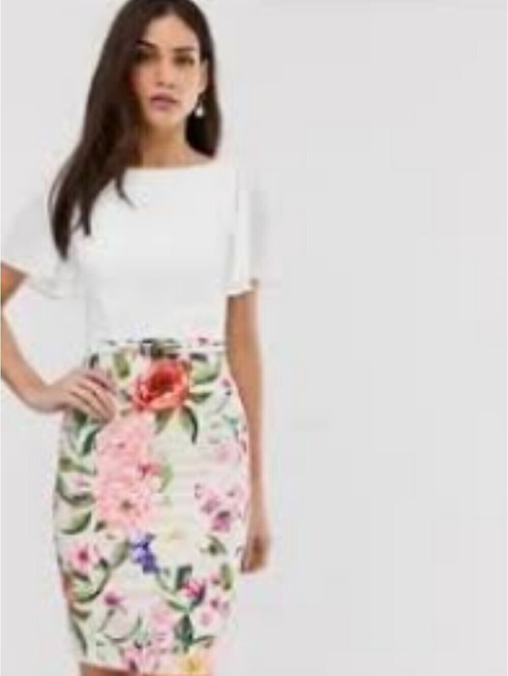 NWT | Paper Doll | 4 | s London White Floral 2-in-1 Pencil Midi Dress
